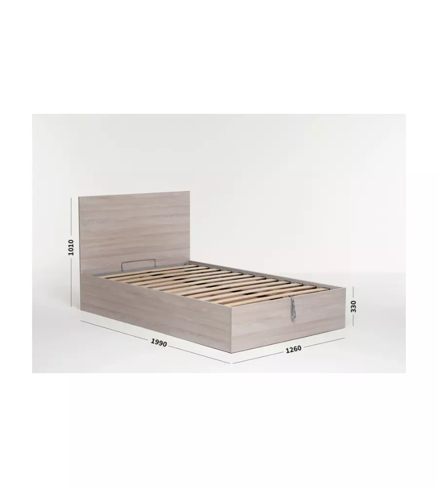 Letto 1 piazza e mezza 'hi box' olmo naturale con rete e contenitore, 120x190 cm